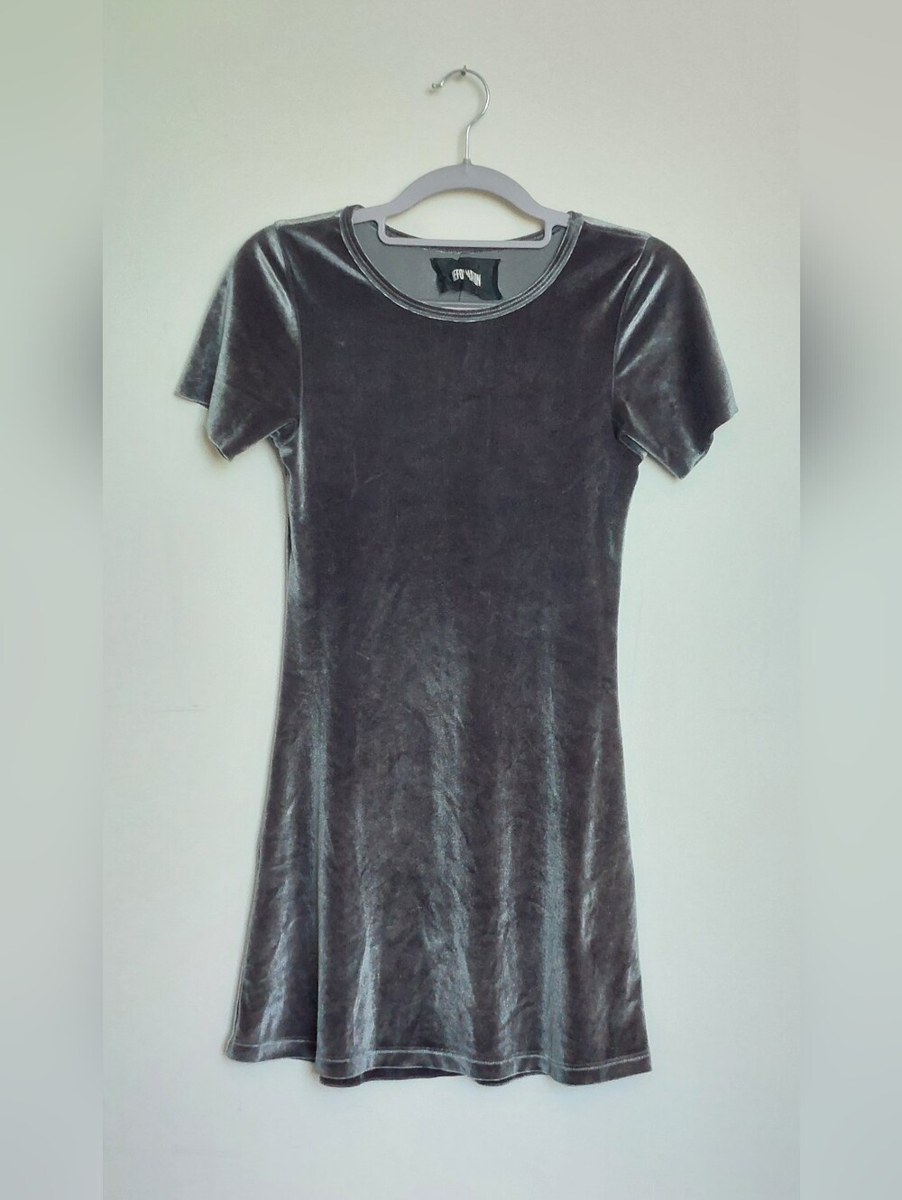 Reformation Metallic Silver Velvet Tee Dress